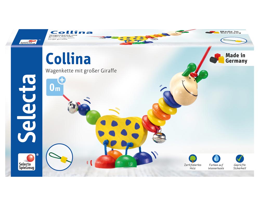 Verpackung Holz bunte Kinderwagenkette Giraffe mit Glöckchen