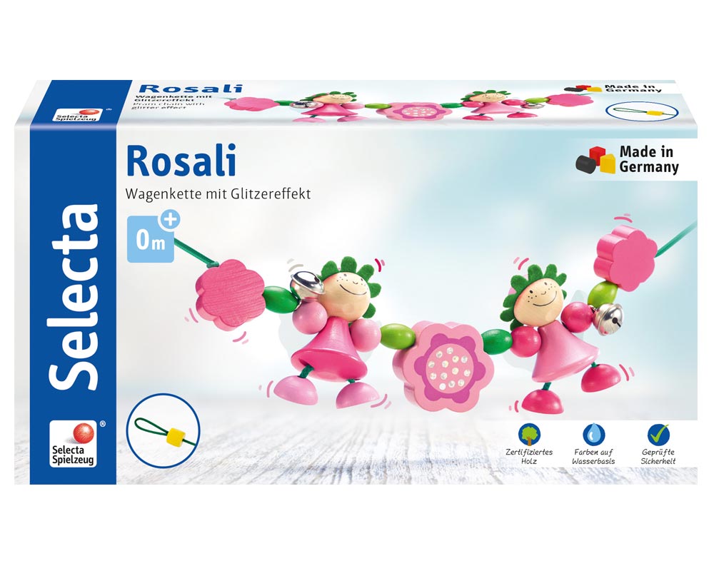 Verpackung Holz rosa Kinderwagenkette mit Feen und Blumen