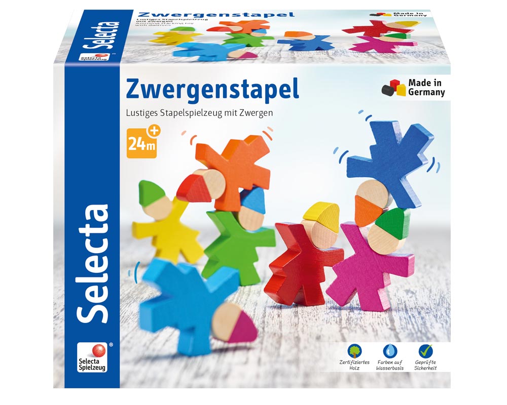 Verpackung Holz Stapelspiel bunte Zwerge