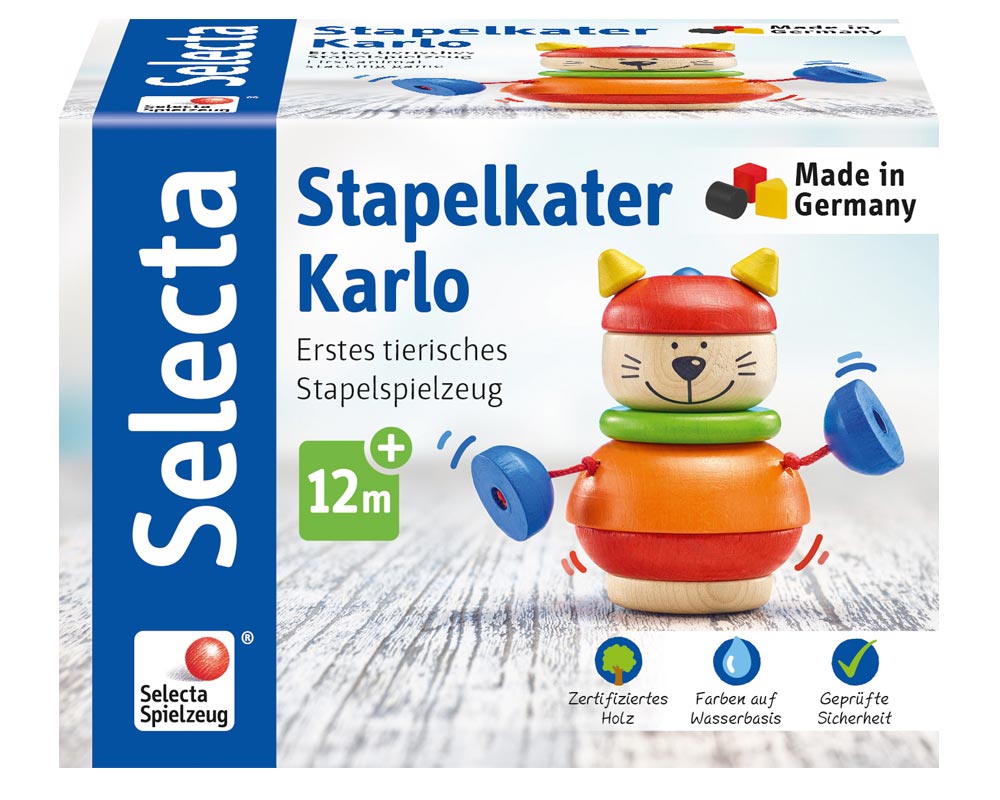 Verpackung Holz Stapelspiel Kater Karlo