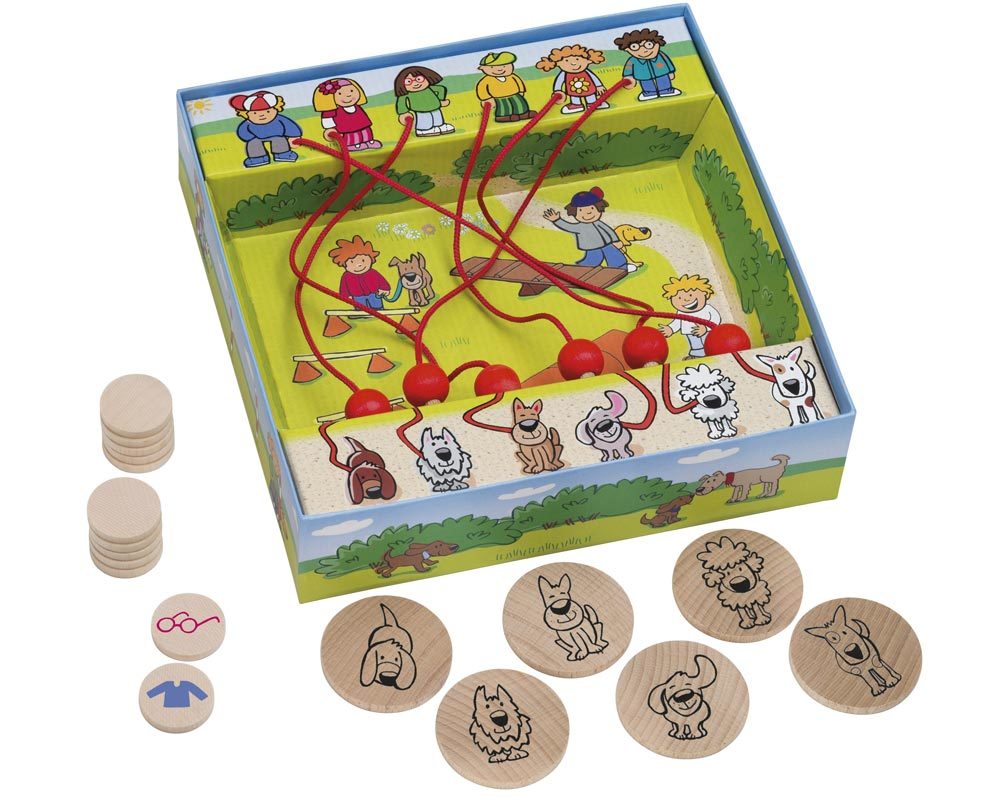 Holz Labyrinthspiel mit Hunden und den Spielchips