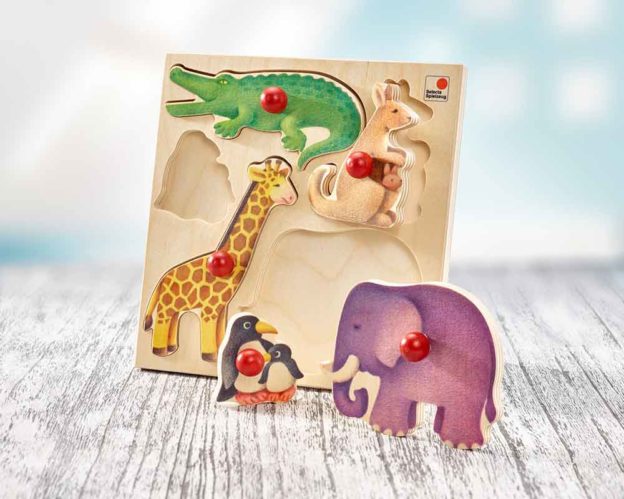 holz steckpuzzle Zoo für babys mit Kängeru, Giraffe, Elefant, Pinguin, Krokodil