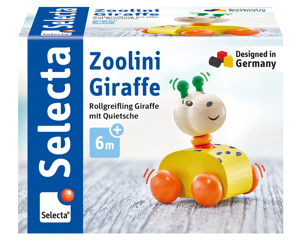 61037_zoolini-giraffe-holz-spielzeug-p Holz-Rollspielzeug „Greifling Giraffe“ auf Rädern in einer bunten Schachtel, ideal für Kinder ab 6 Monaten.