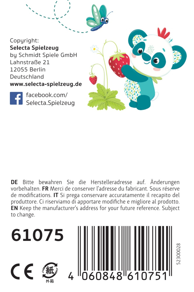 61075_tulip-giesskanne-motorikbrett-holz-spielzeug-p-bottom Cartoon-Panda und Schmetterling neben den Kontaktdaten, dem Barcode und Anweisungen in mehreren Sprachen.