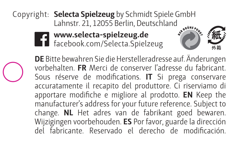 62083_coloformi-holz-spielzeug-p-back Text mit einem Urheberrechtsvermerk, Unternehmensinformationen, Schiebespiel-Symbolen und Anleitungen in mehreren Sprachen.