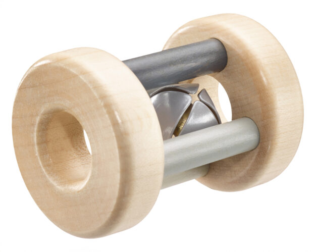 Wolkenflitzer, eine graue rollende Holzrassel mit Glöckchen von bellybutton.