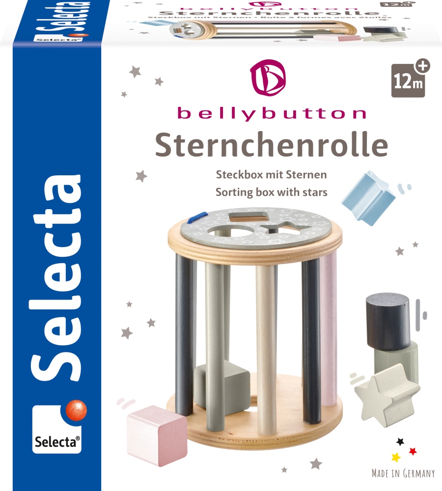 62076_Bauernhof_Klettini_FS50_09_2019 Holz-Geschicklichkeitsspiel „Sortierbox mit Sternen“, pastellfarbenes Holz, ab 12 Monaten, von Selecta.