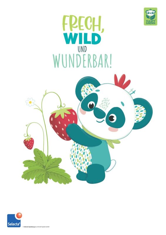 Poster Tulip: "Frech, wild und wunderbar!" - Tulip pflückt Erdbeere